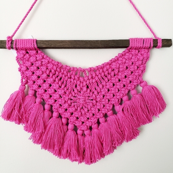 Pink Macrame Fringe Tassel Wall Decor - Picture 4 of 5